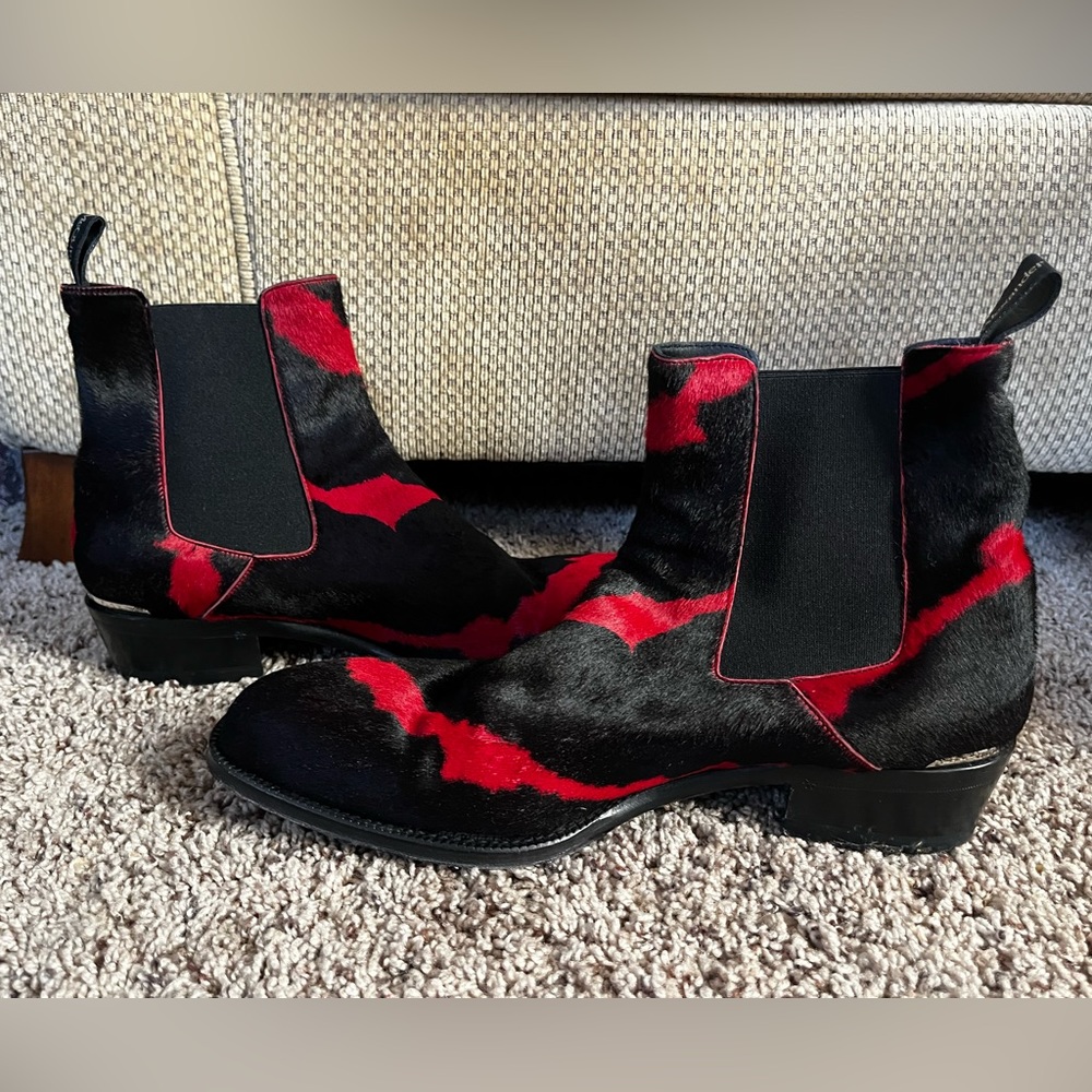Alexander McQueen Black and Red Fuzzy Boots